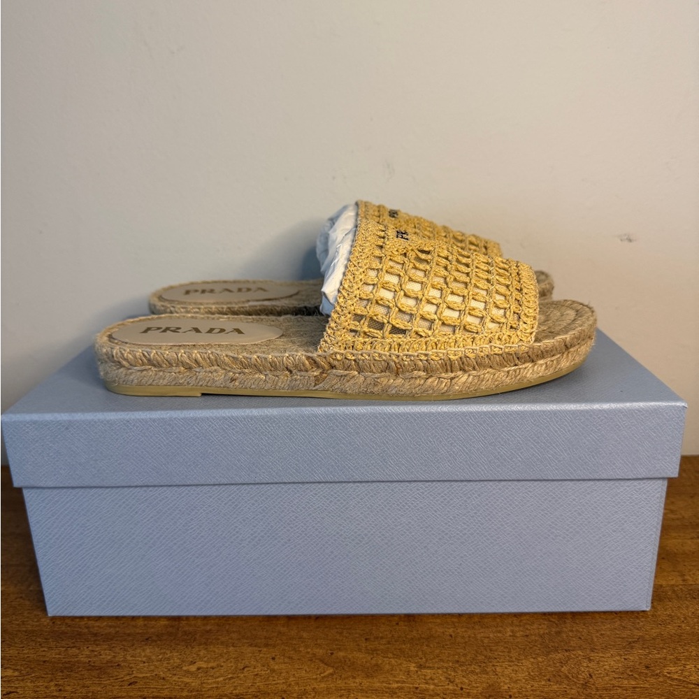Prada Tan Espadrille Shoes with Intricate Woven Design - Picture 3 of 12